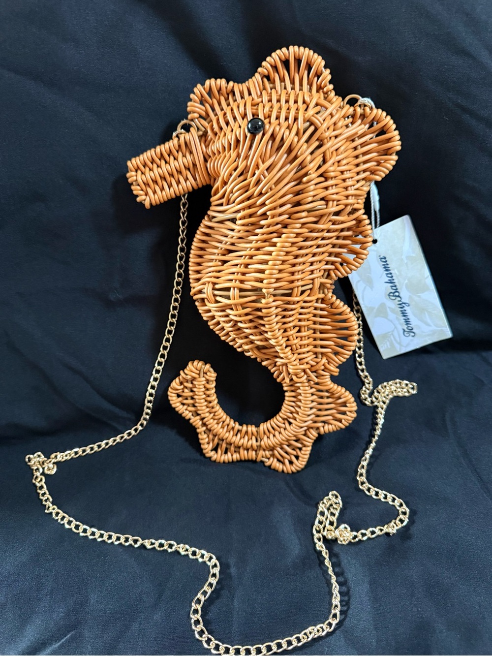 Tommy Bahama Tan Wicker Seahorse Crossbody with Gold Chain - Picture 6 of 8